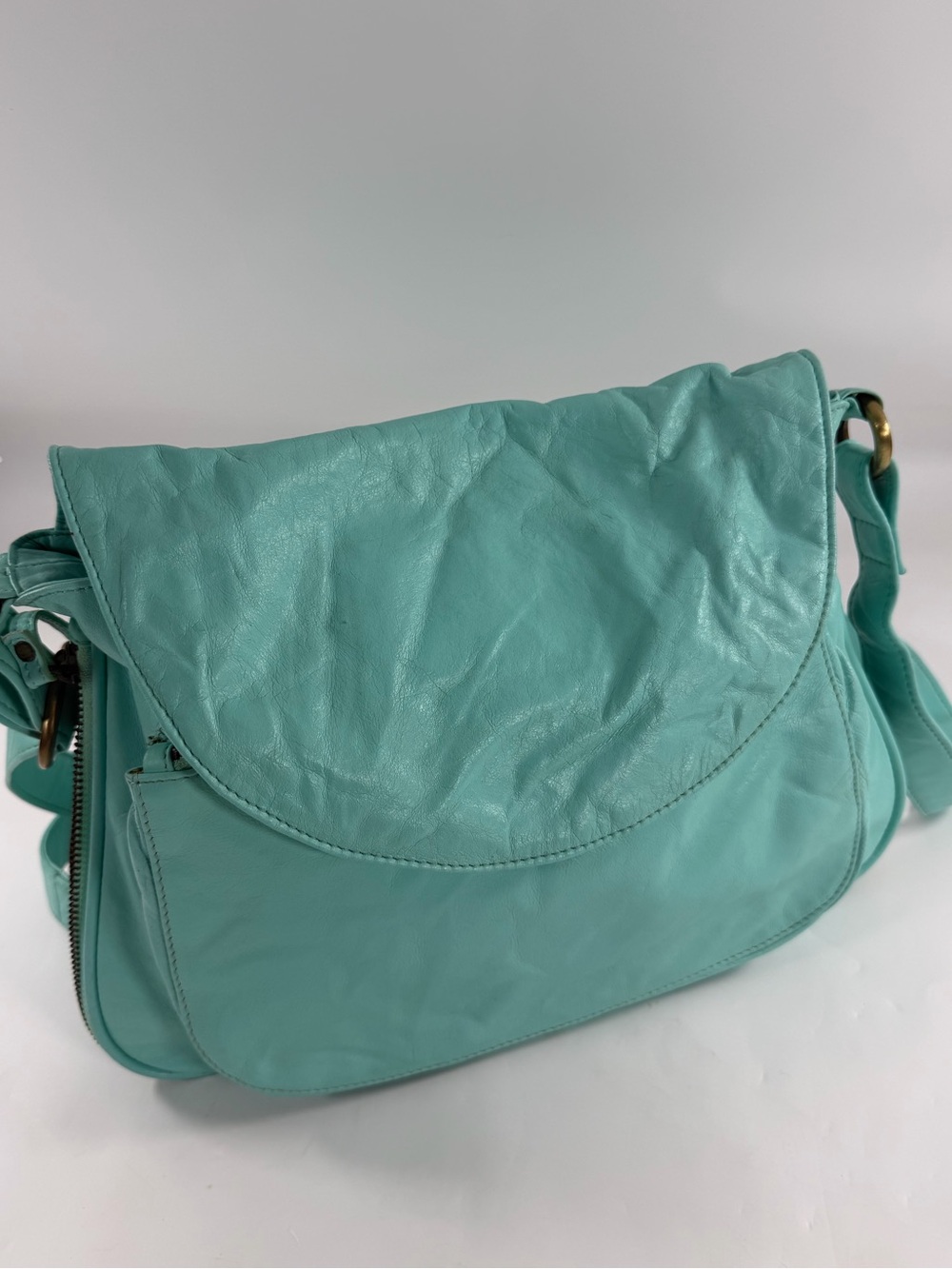 Latigo Turquoise Leather Messenger Bag Y2K Boho Shoulder Crossbody Purse